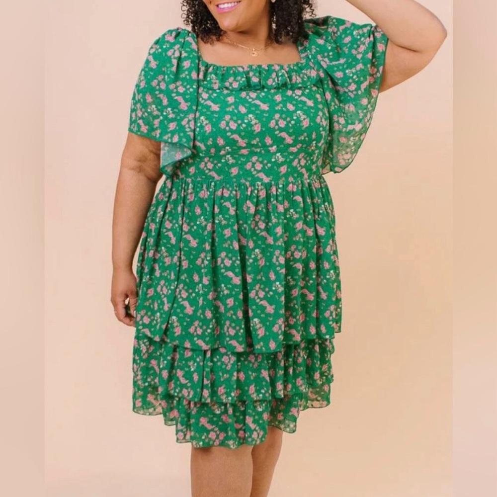 NWT Ivy City Green & Pink Floral Dress, XXL